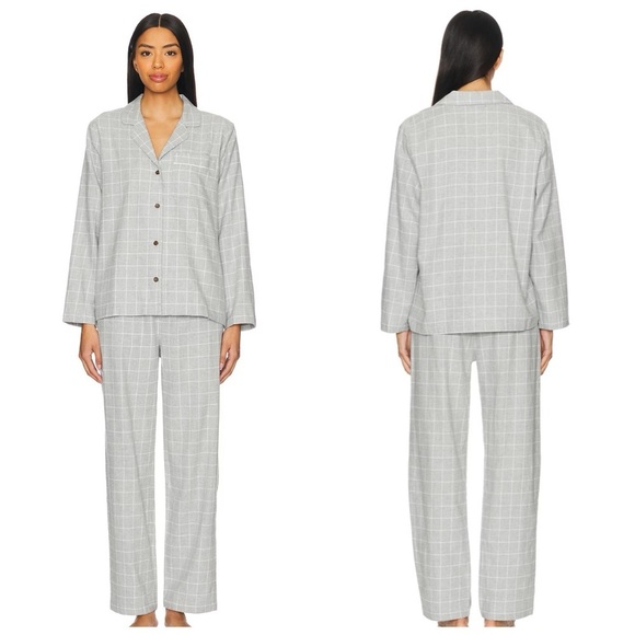 EBERJEY Flannel Long PJ Set Wintercheck Heather Grey/Ivory - Picture 5 of 11